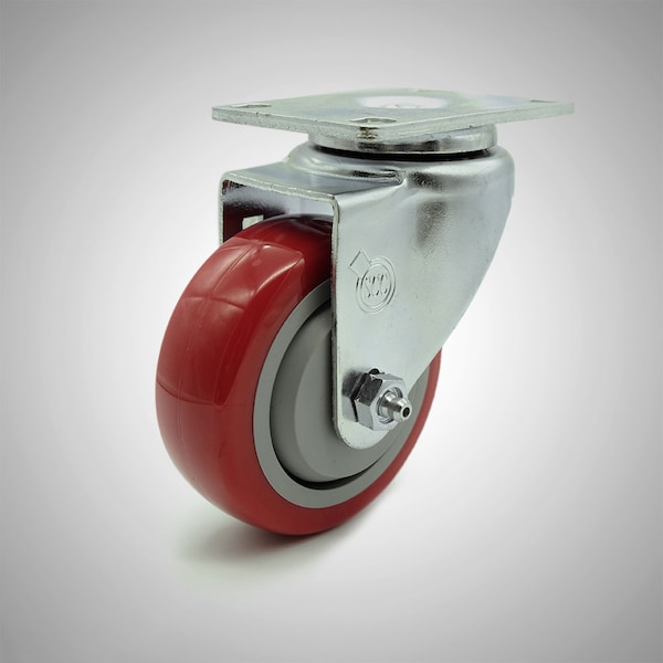 3.5 Inch SS Red Polyurethane Wheel Swivel Top Plate Caster